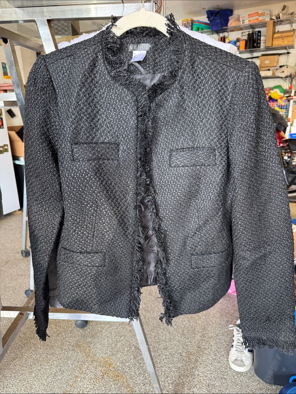 VENUS Black Fringed Textured Blazer